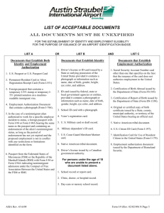 LIST OF ACCEPTABLE DOCUMENTS ALL DOCUMENTS MUST BE