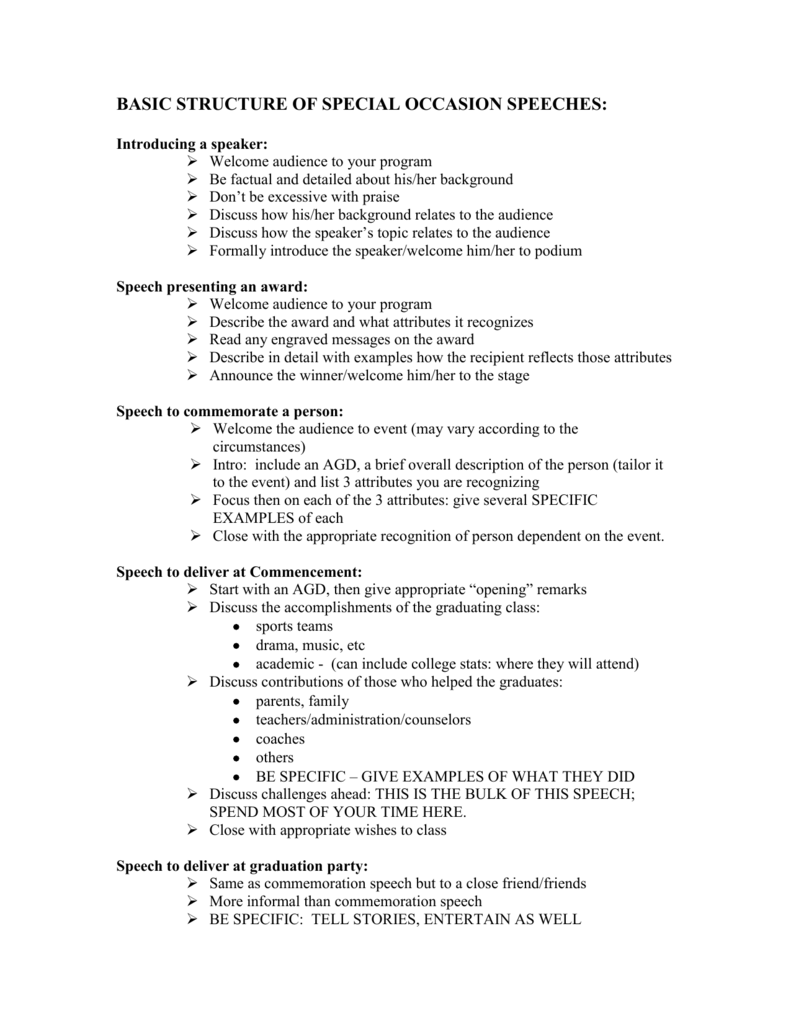 Basic Structure Of Special Occasion Speeches