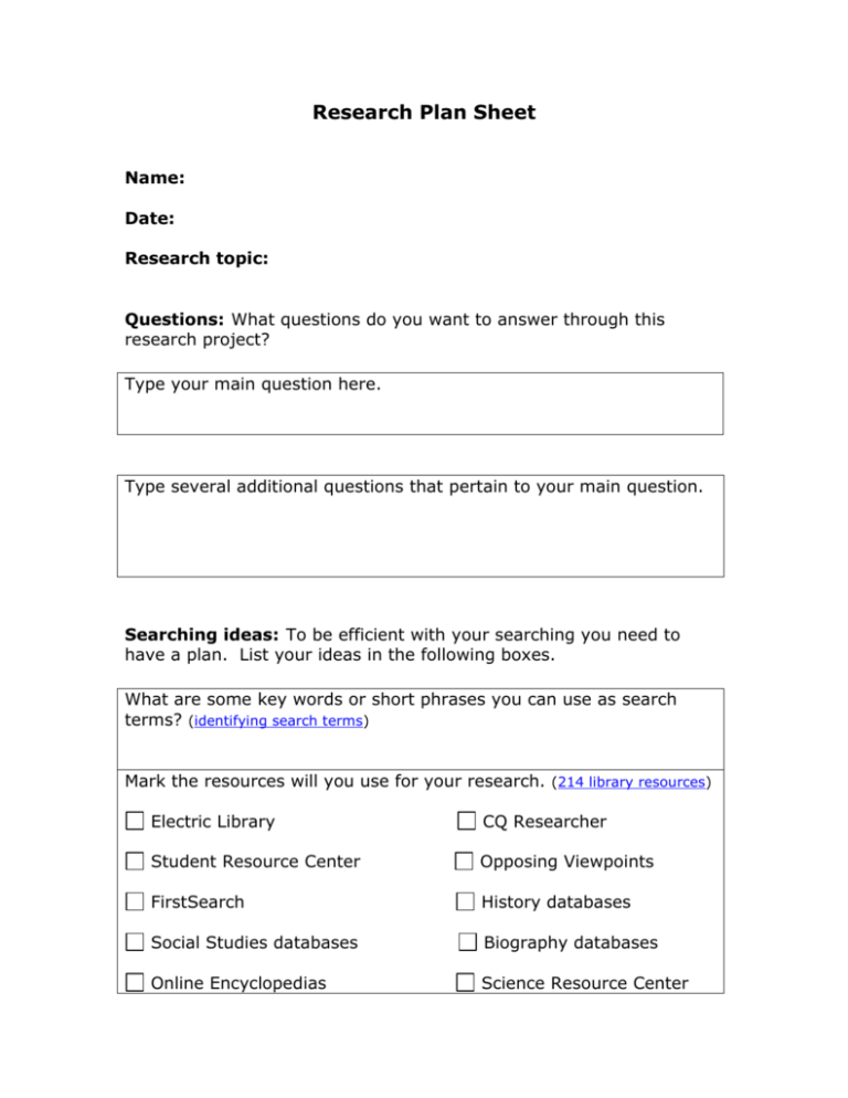 developing research questions worksheet