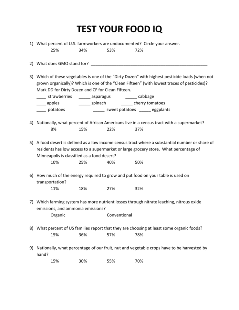 TEST YOUR FOOD IQ