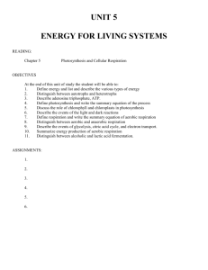 UNIT 5 ENERGY FOR LIVING SYSTEMS READING: Chapter 5