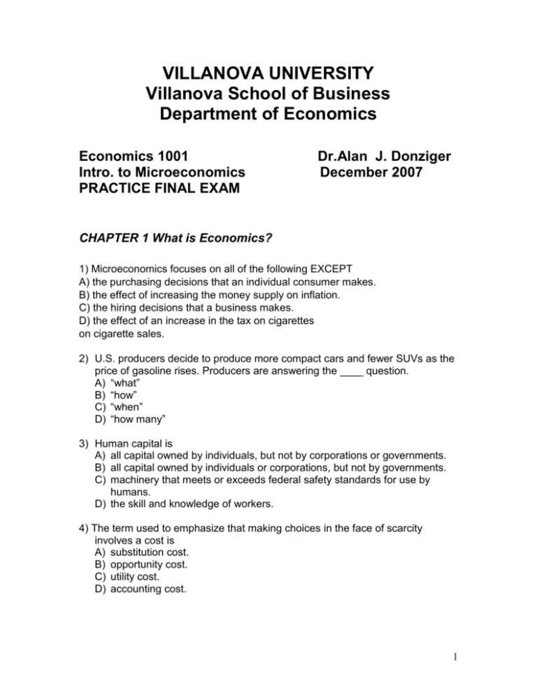 Practice Final Exam Villanova University