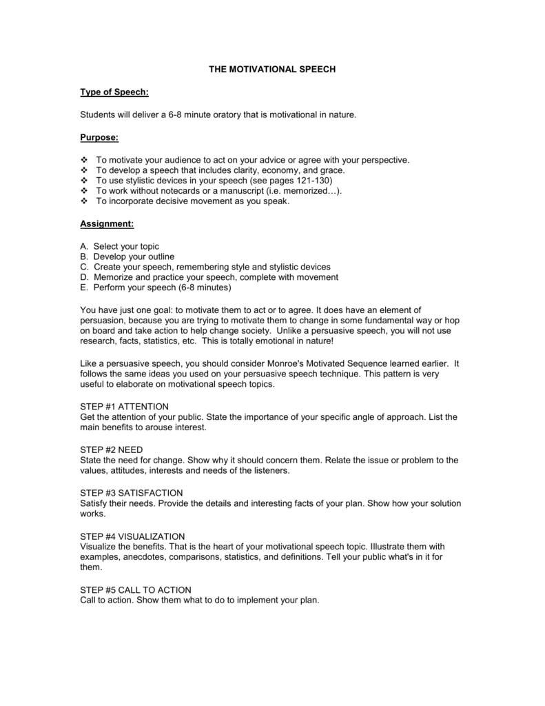 The Monroe S Motivated Sequence Speech Topics