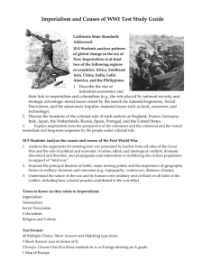 Imperialism and Causes of WWI Test Study Guide