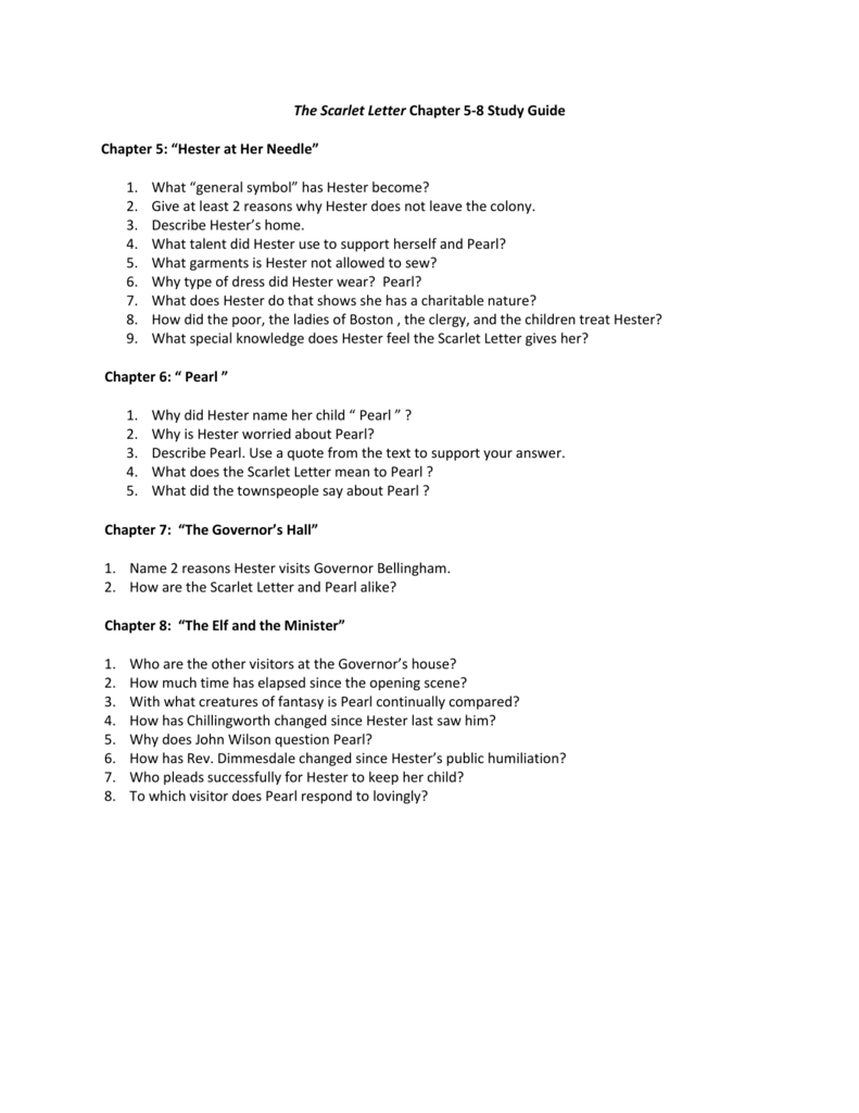 Scarlet Letter Chapter 5 Worksheet