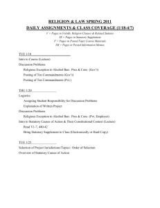 RELIGION & LAW SPRING 2011 DAILY ASSIGNMENTS & CLASS