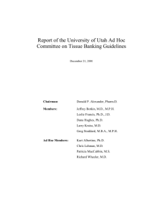 Report of the University of Utah Ad Hoc Committee on Tissue