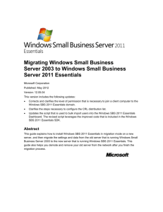 Install Windows SBS 2011 Essentials in migration mode