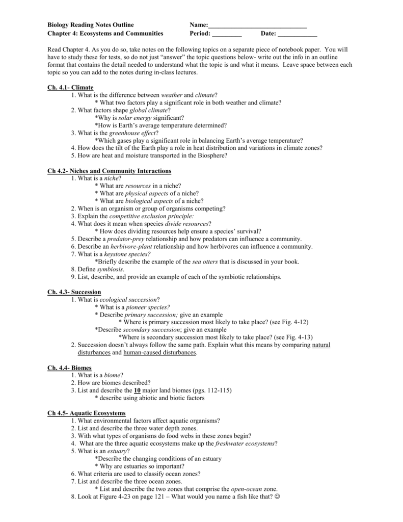 Ch 11 RNO For 4 4 Biomes Worksheet Answers