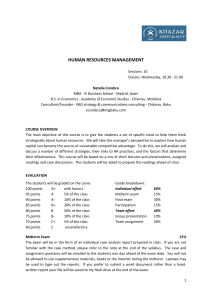 Human Resources Management Sessions: 16 Classes: Wednesday