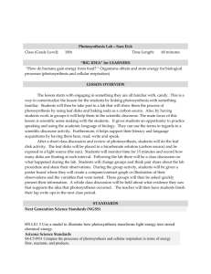 Photosynthesis Lab—Sara Eick Class (Grade Level): 10th Time