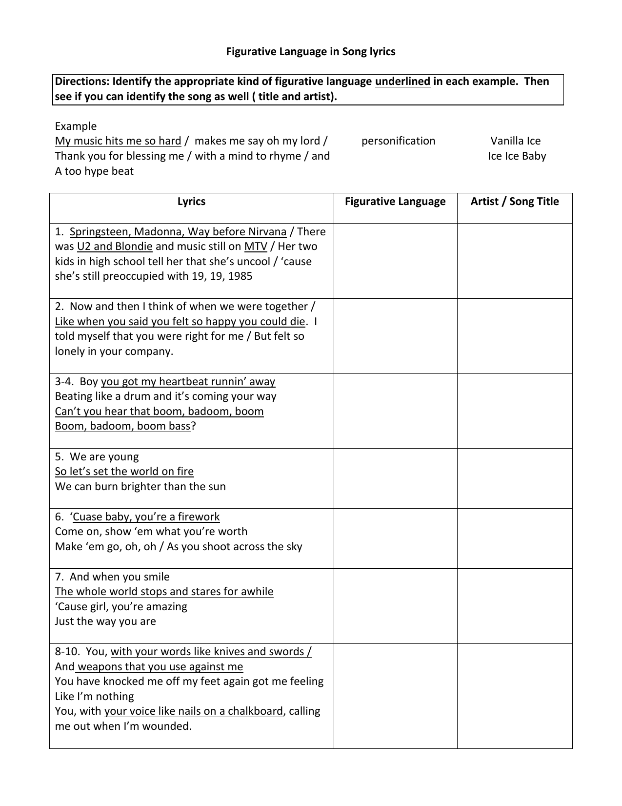 Figurative Language In Song