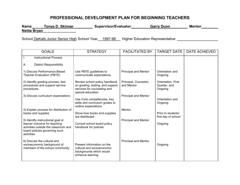 Professional Development Plan For Teachers Sample