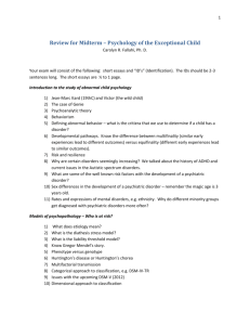 Review for Midterm – Psychology of the Exceptional Child