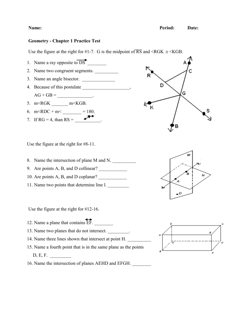 Geometry Chapter 1 Worksheet Answers