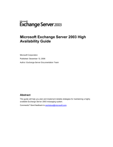 Exchange 2003 High Availability Guide