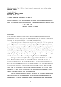 Historical analysis of the 1913 Native Land Act and its impact on the