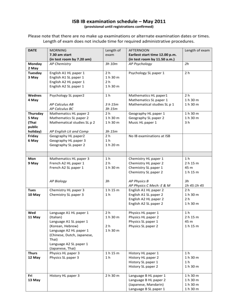 IB examination schedule 2011 (2)x