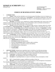 choice of business entity memo