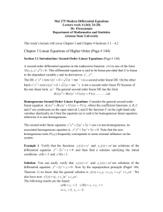 Mat 275 Modern Differential Equations Lecture week 4 (July 24