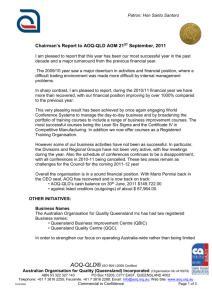 Chairman's Report to AGM 2011 - Australian Organisation for Quality