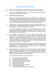 for the Proposed Disposal of SMSB and the Transfer of Suntech