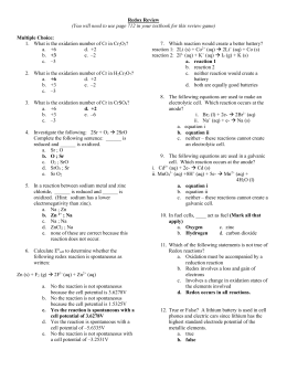 practice problems - electrochemical cell