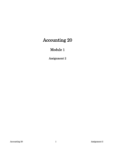 Accounting 20 Module 1 Assignment 2 Assignment 2 (30) Problem 1
