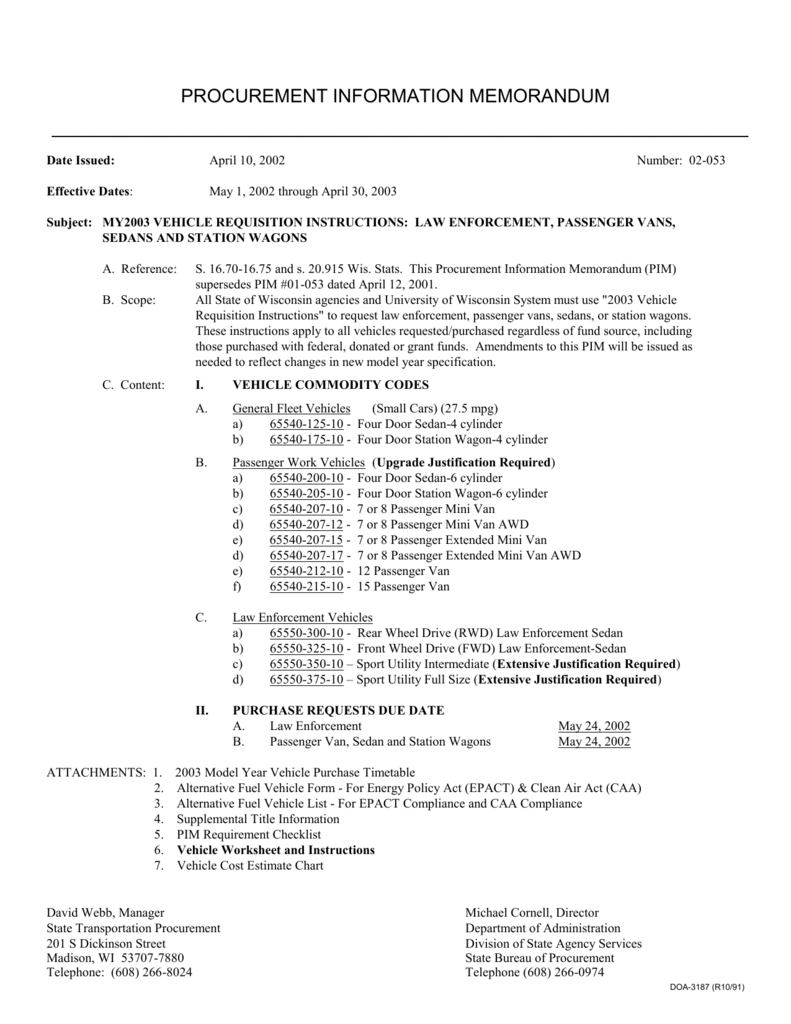 Ford Vendornet Date Issued April 10 2002 Effective Dates May 1 Through 30 2003 Number 02 053 Subject My2003 Vehicle Requisition Instructions Law