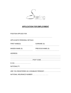 APPLICATION FOR EMPLOYMENT POSITION APPLIED FOR
