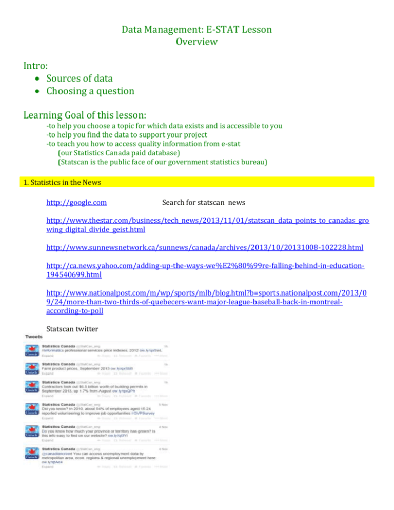 Data Management E STAT Lesson