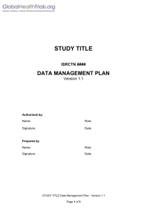 Data Management Plan template - Global Health Training Centre