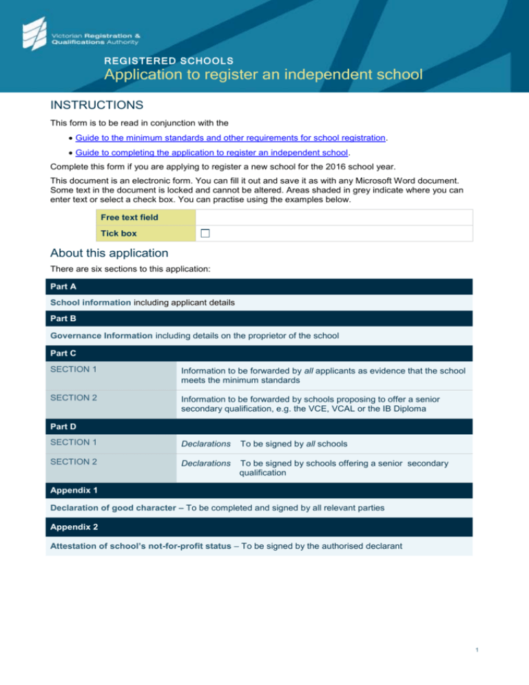 Application To Register A School