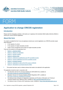 Application to change CRICOS registration