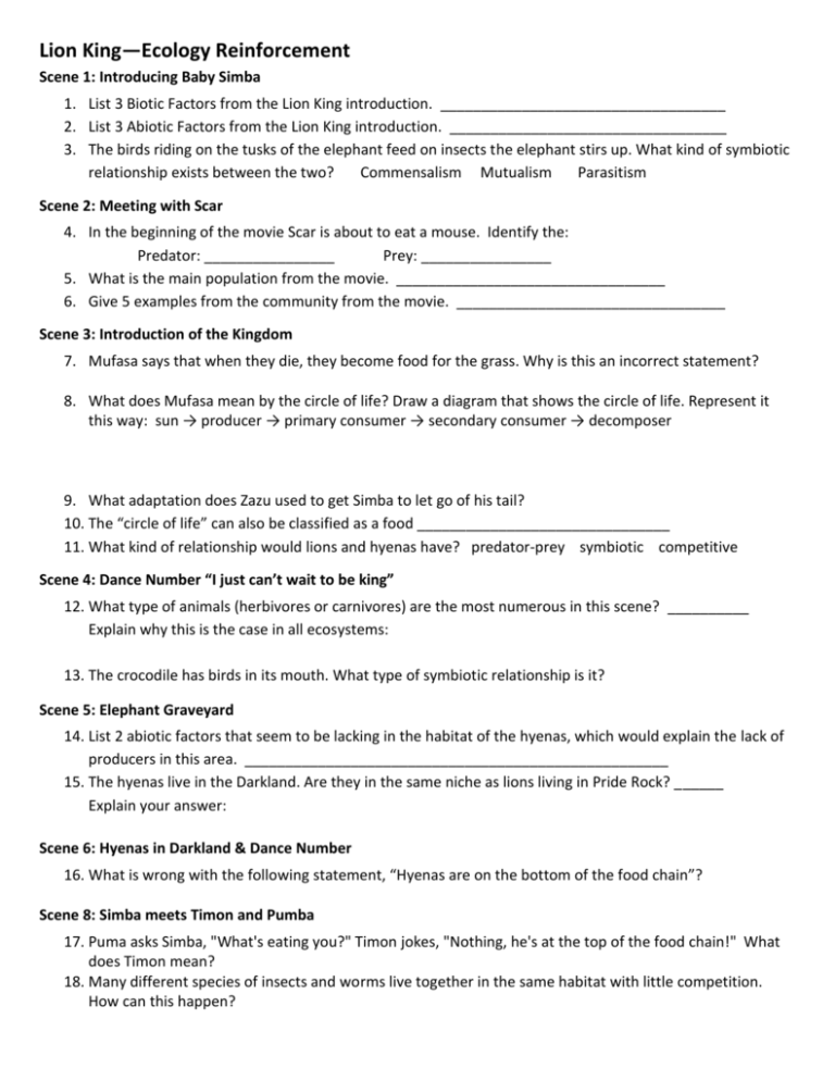 Lion King—Ecology Reinforcement