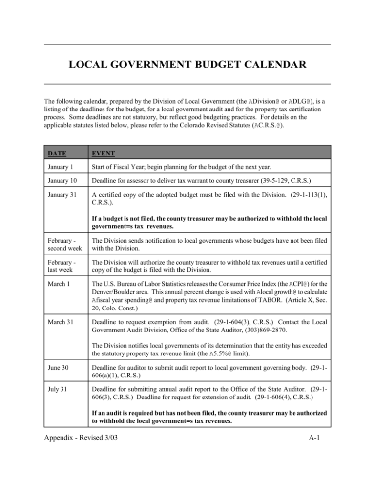 No. 04- Calendar for Local Governments