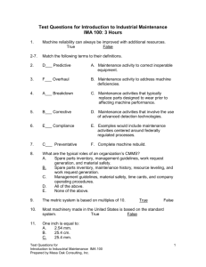 Test Questions for Introduction to Industrial Maintenance