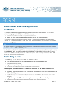 Notification of material change or event form