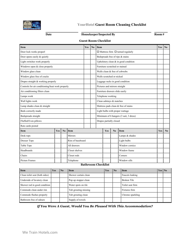 Hotel Room List Template