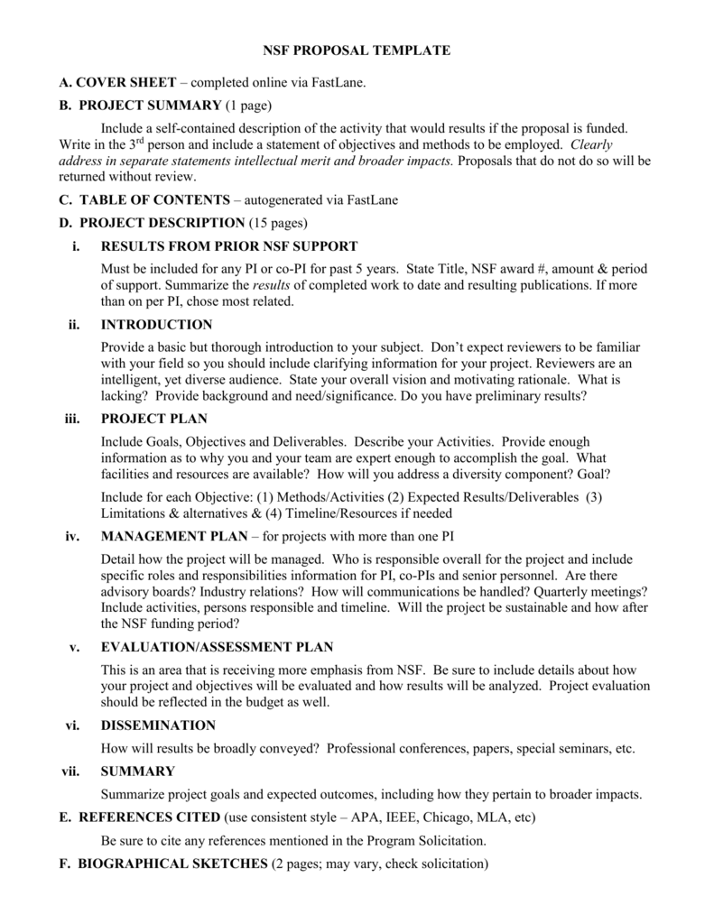 NSF PROPOSAL TEMPLATE With Regard To Nsf Proposal Template