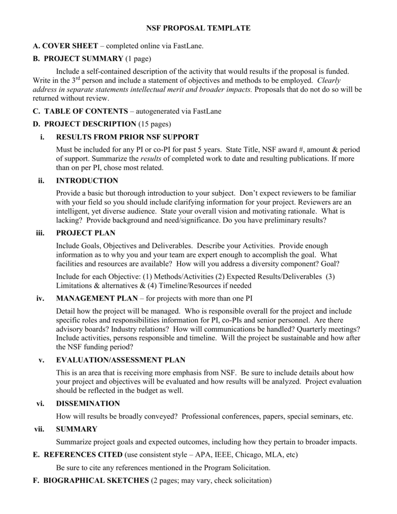 NSF PROPOSAL TEMPLATE