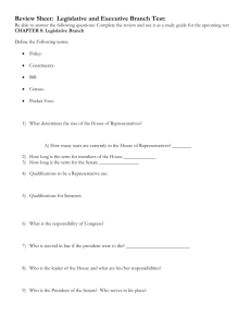 Review Sheet: Legislative and Executive Branch Test: