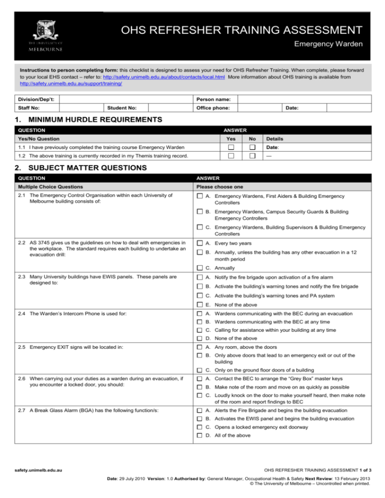 1 Minimum Hurdle Requirements Safety