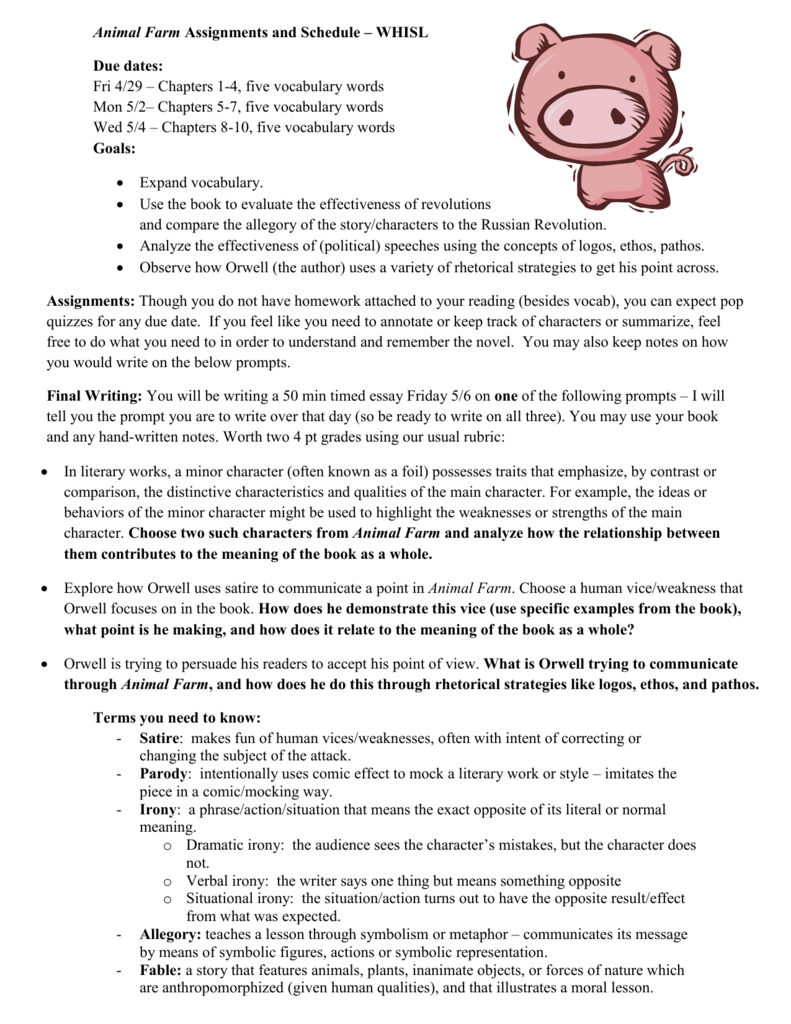 Animal Farm Allegory Chart Ponasa