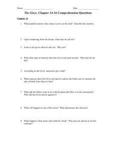 The Giver, Chapter 14-16 Comprehension Questions