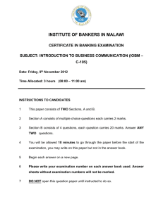 COMMUNICATION - NOV 2012 - Institute of Bankers in Malawi