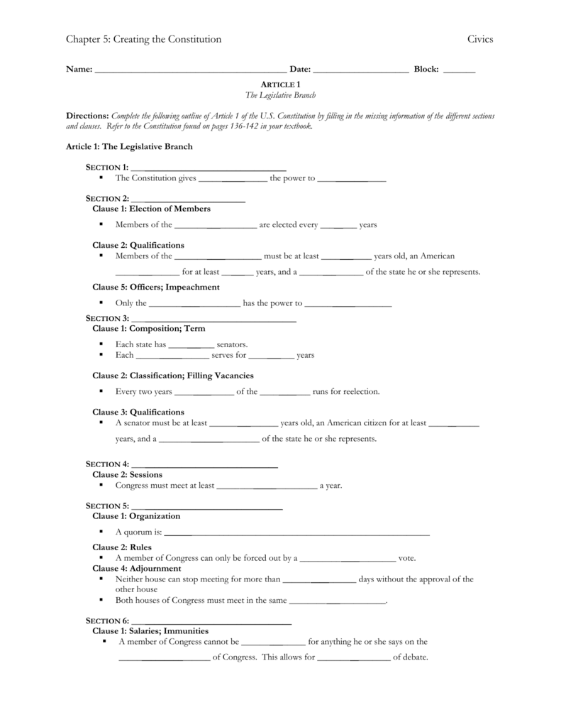 The Articles of the Constitution Worksheets [Answer Key] Throughout The Us Constitution Worksheet Answers