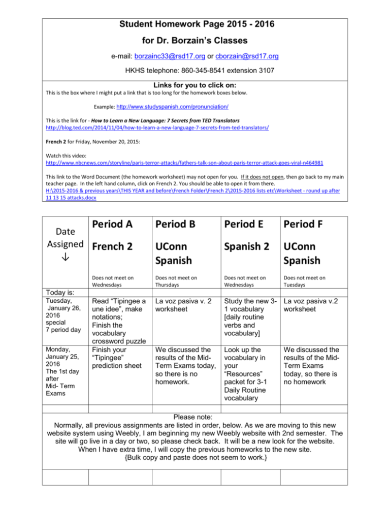 Dr Borzain's 2014-2015 Homework Page for Students