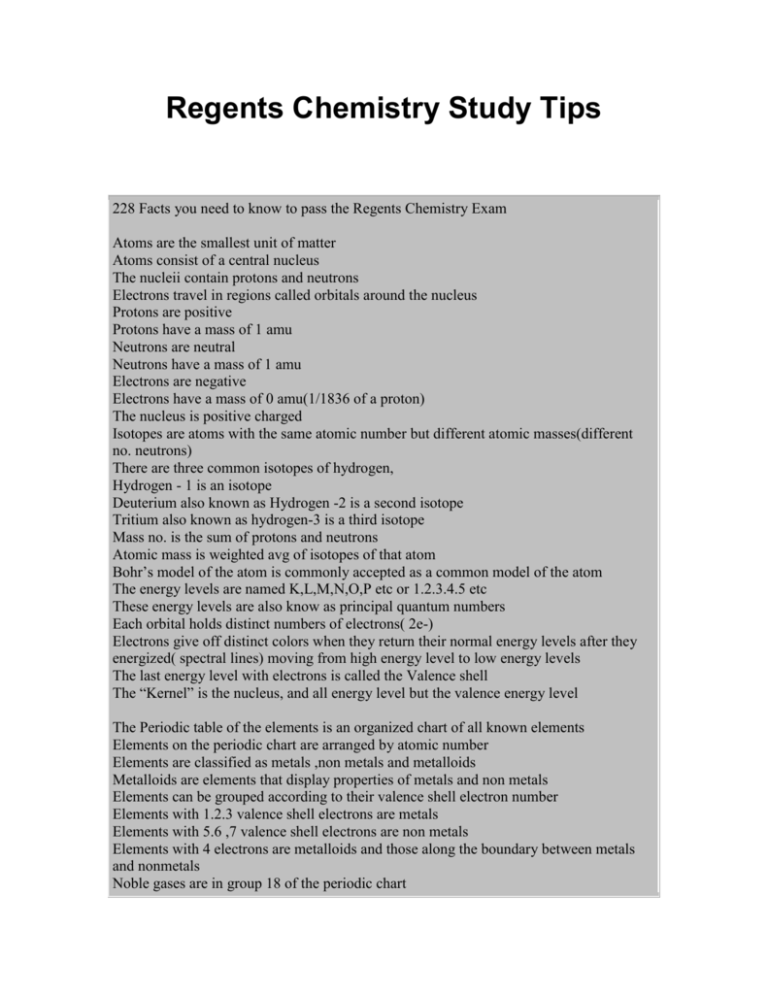 Regents Chemistry Study Tips