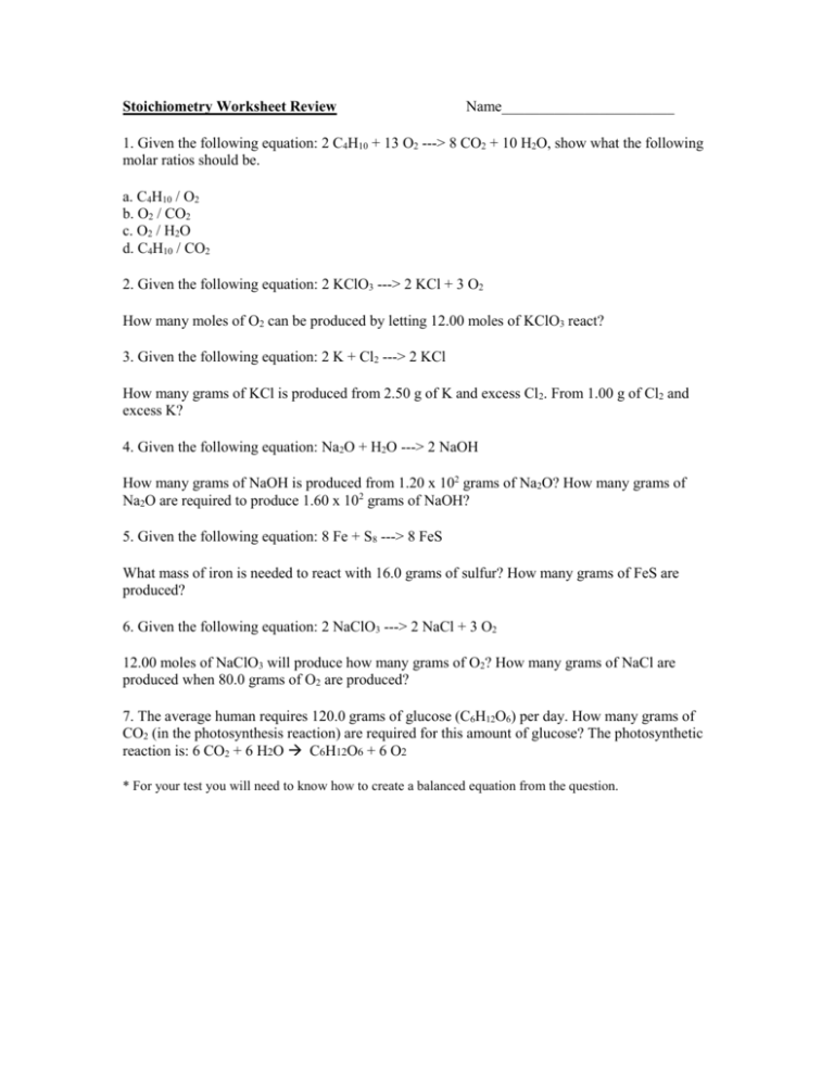 Stoichiometry Worksheet 2 Answers